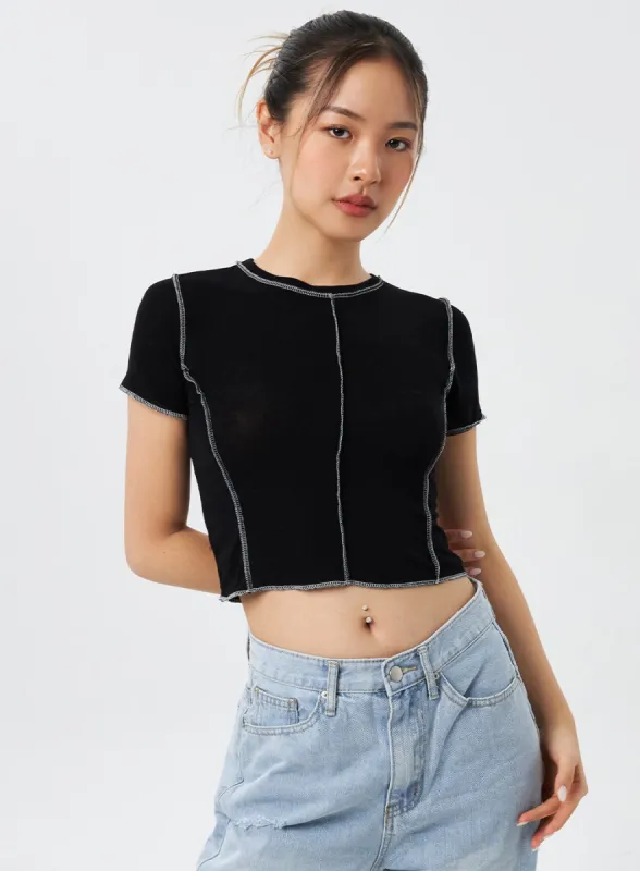 Stitch Cropped Tee CY308 sold by Lewkin
