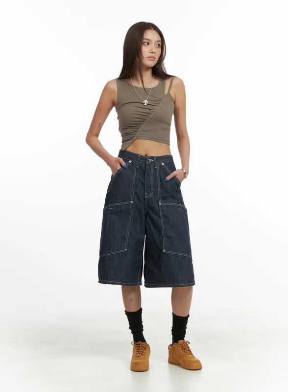 Denim Stitch Pocket Wide Leg Jorts CY424 sold by Lewkin