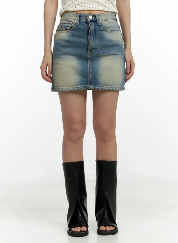 Washed Denim Mini Skirt CL410 sold by Lewkin