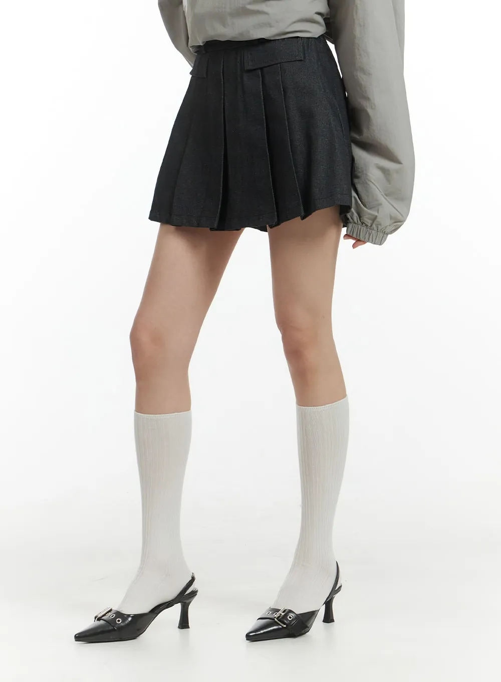 Solid Pleated Denim Mini Skirt IM406 sold by Lewkin product image thumbnail 3