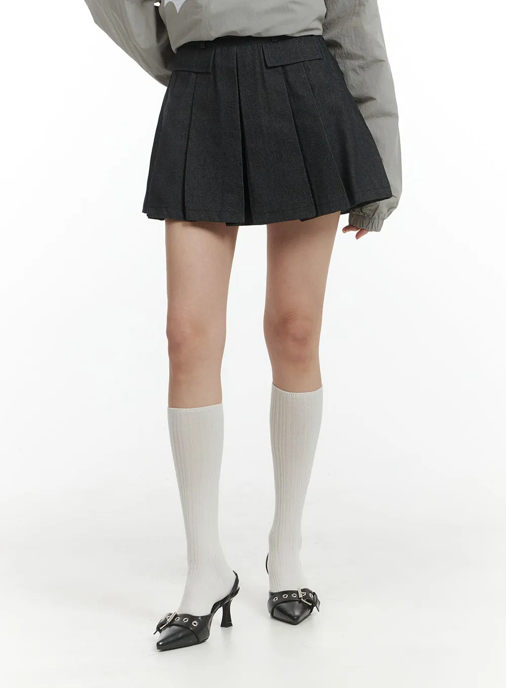 Solid Pleated Denim Mini Skirt IM406 sold by Lewkin product image thumbnail 2