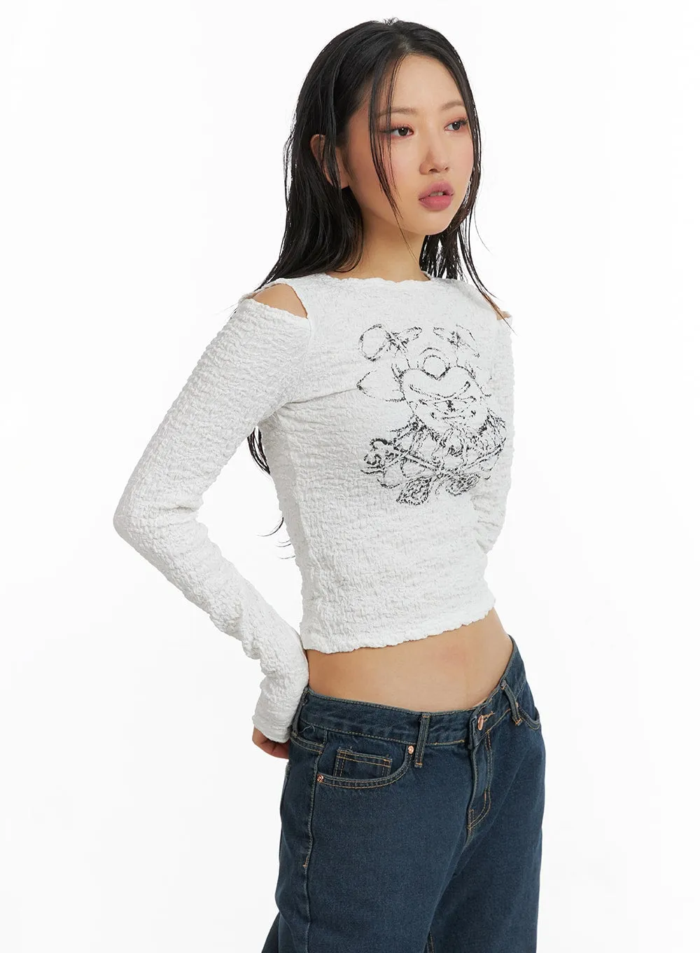 Cold Shoulder Graphic Long Sleeve CJ425 sold by Lewkin product image thumbnail 5