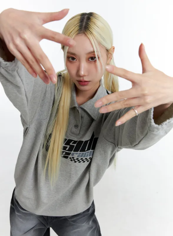 Oversized Old School Graphic Polo Sweatshirt ID315 sold by Lewkin