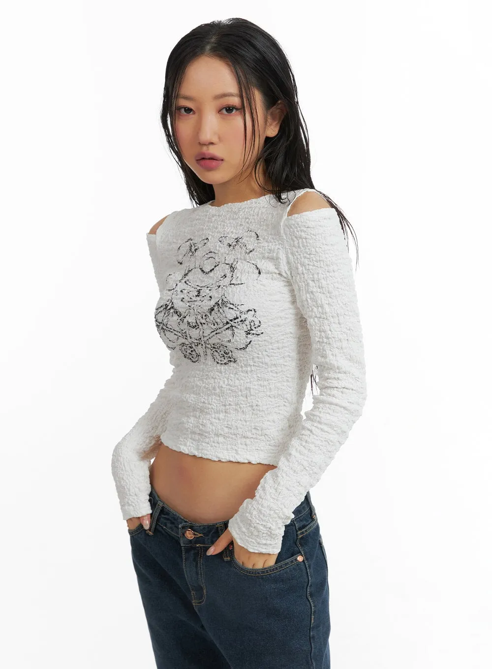 Cold Shoulder Graphic Long Sleeve CJ425 sold by Lewkin product image thumbnail 2