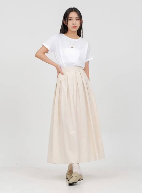 Pintuck Flared Cotton Maxi Skirt OA15 sold by Lewkin