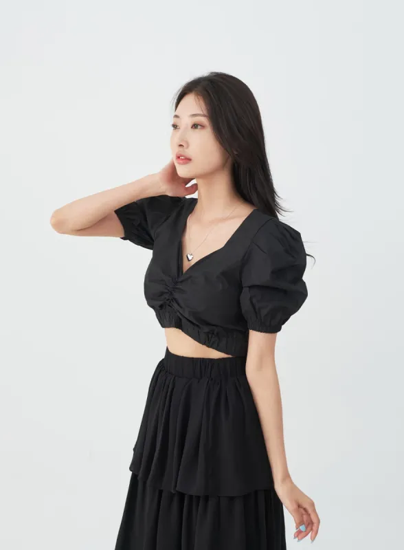 V-Neck Cropped Banded Blouse IJ23 sold by Lewkin