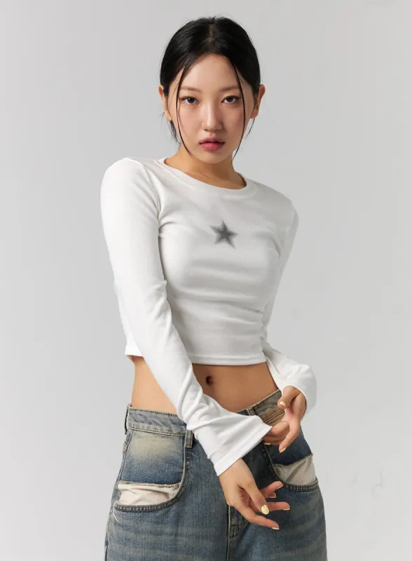 Star Graphic Long Sleeve Slim Fit Tee CG315 sold by Lewkin