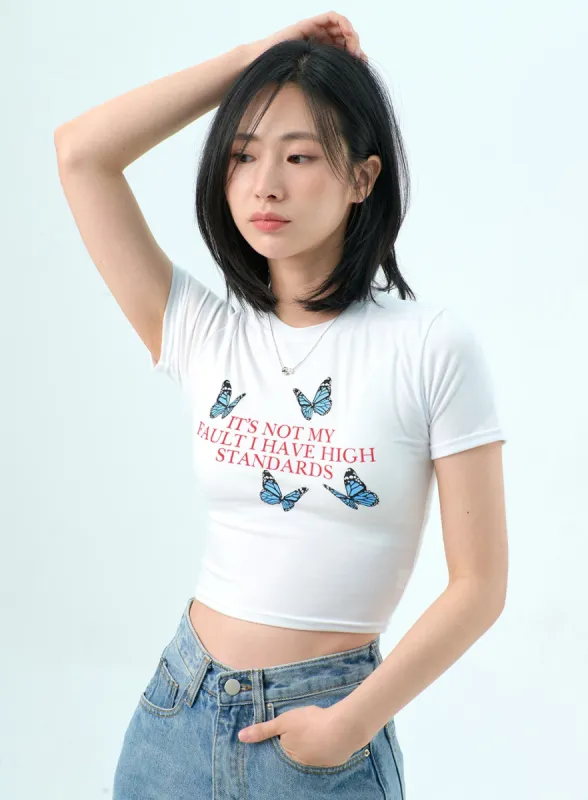 Butterfly Cropped Tee OY318 sold by Lewkin
