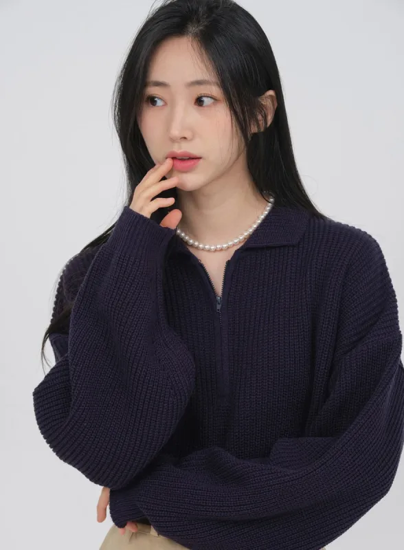 Half Zip-up Knitted Sweat Shirt OA01 sold by Lewkin