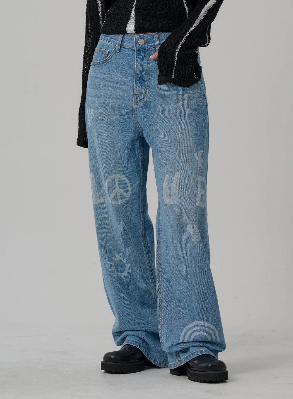 Printed Wide Denim Pants Unisex CN01 sold by Lewkin product image thumbnail 5