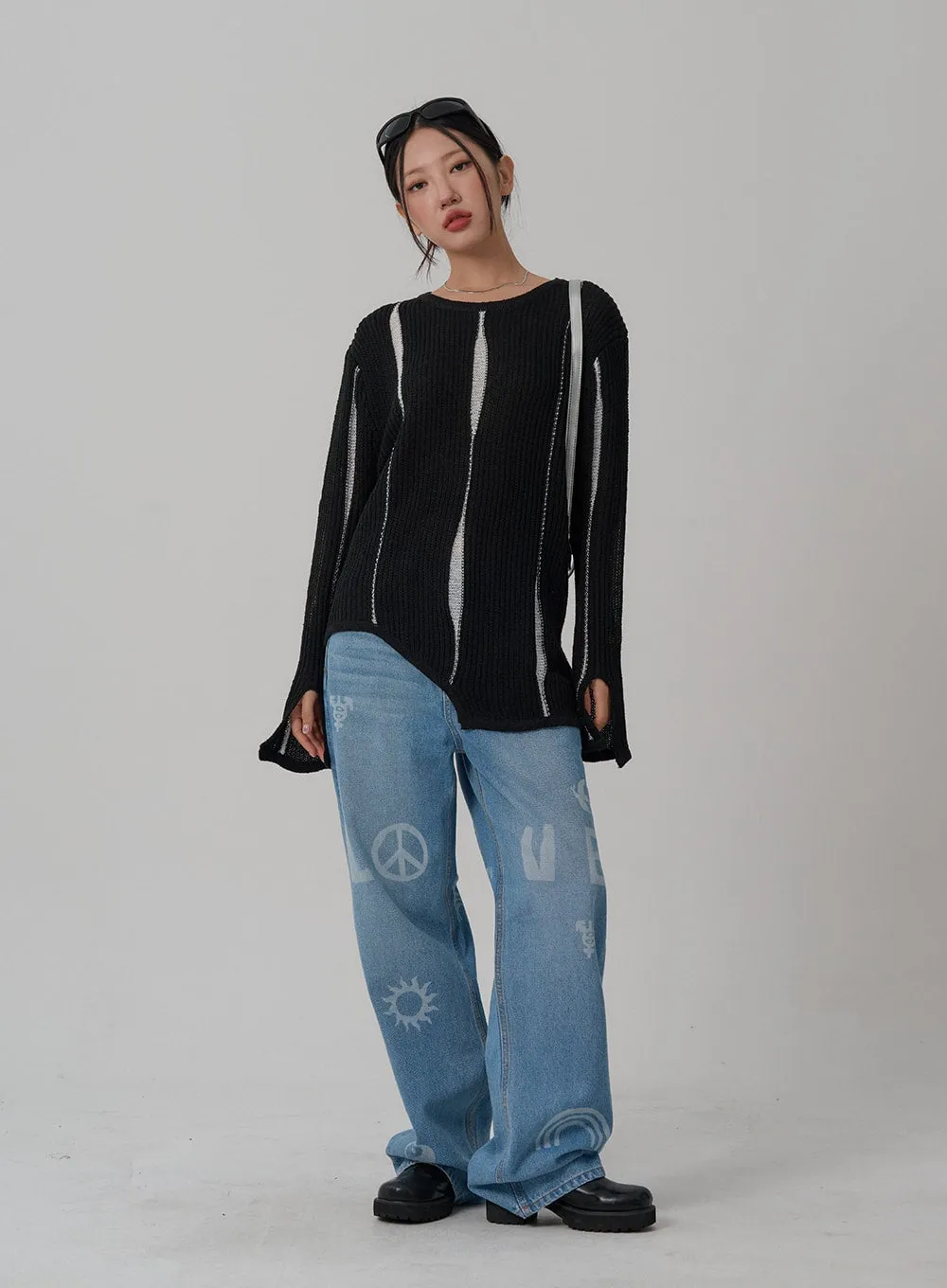 Printed Wide Denim Pants Unisex CN01 sold by Lewkin product image thumbnail 3