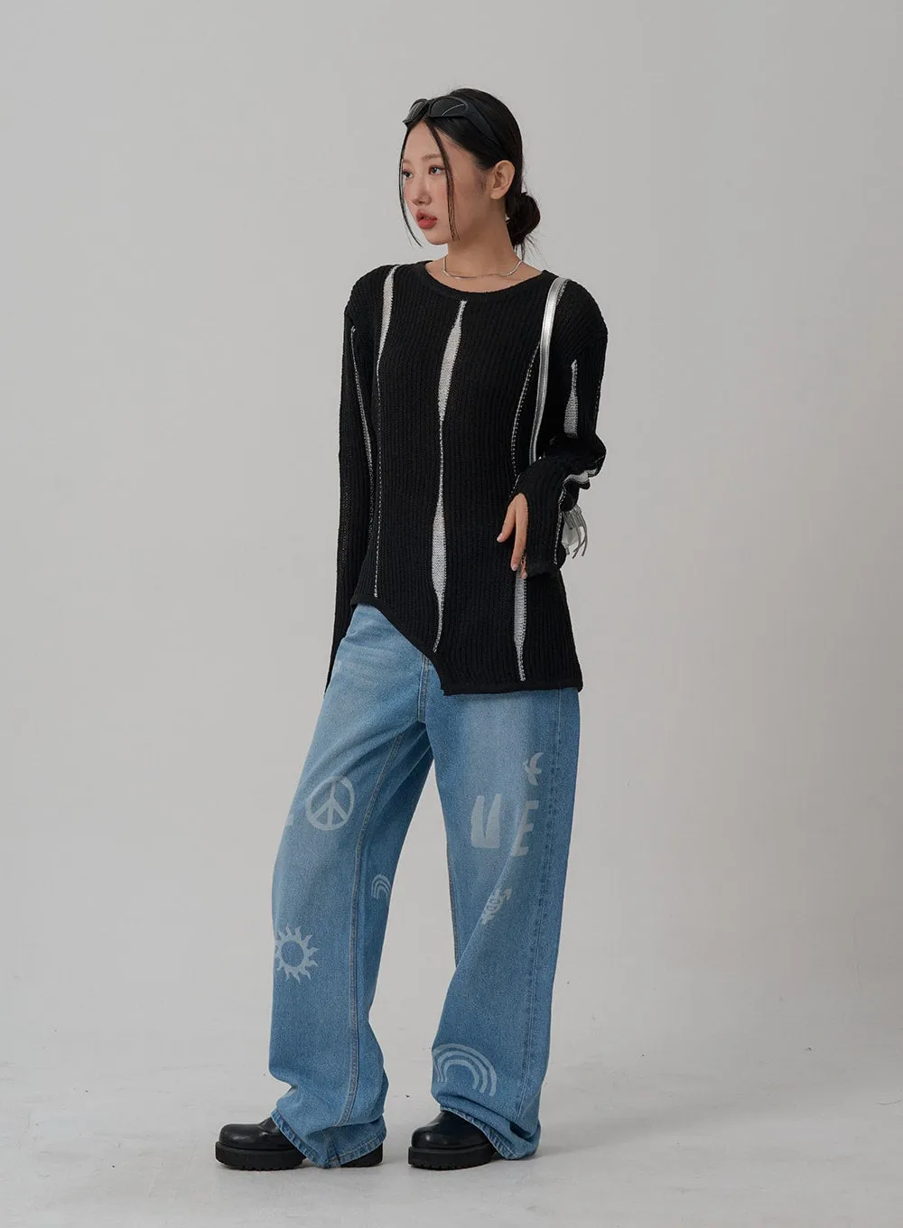 Printed Wide Denim Pants Unisex CN01 sold by Lewkin product image thumbnail 4