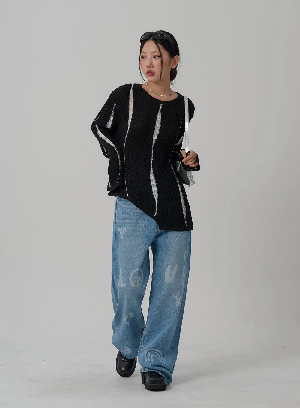 Printed Wide Denim Pants Unisex CN01 sold by Lewkin product image thumbnail 2