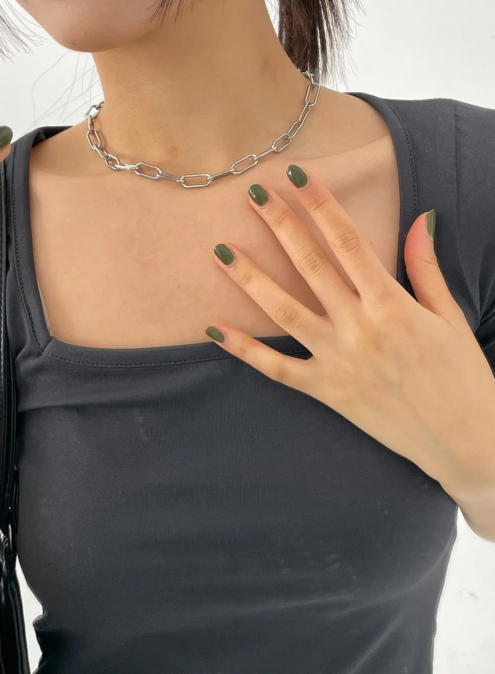 Silver Color Chain Necklace CY323 sold by Lewkin