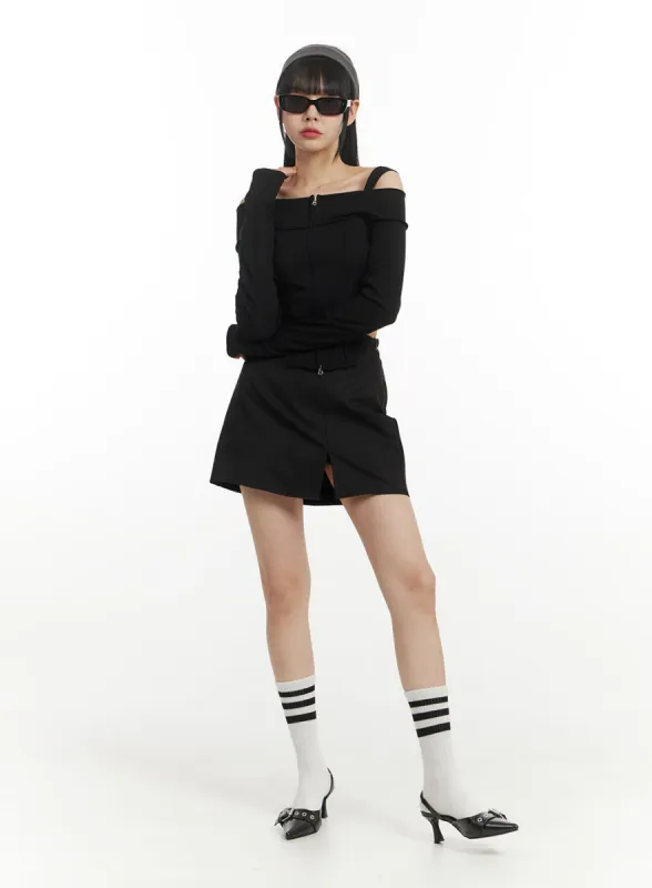 Solid Slit Mini Skort IM406 sold by Lewkin