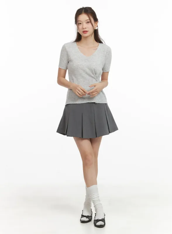 Solid Pleated Mini Skirt OY417 sold by Lewkin