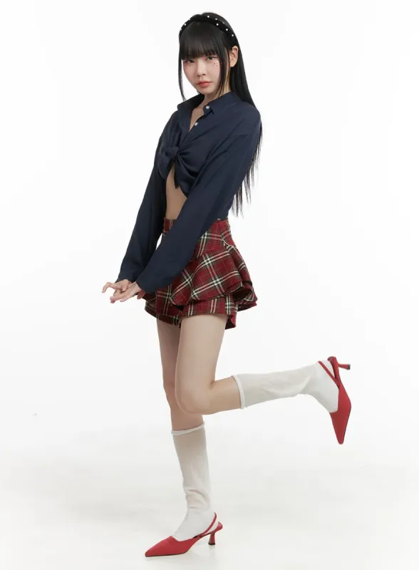 Checkered Ruffle Mini Skort OM426 sold by Lewkin