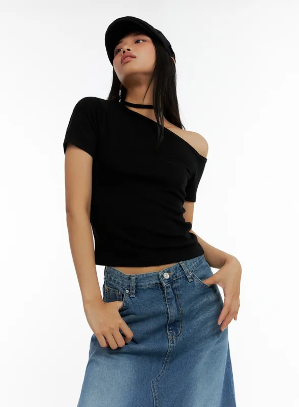 Strap One-Shoulder Crop Tee IL419 sold by Lewkin