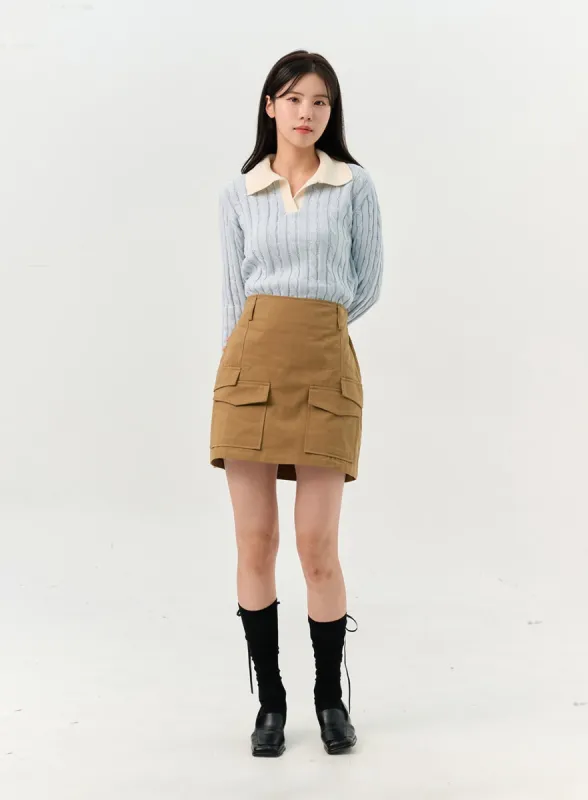 Dual-Pocket A-Line Skirt OO325 sold by Lewkin