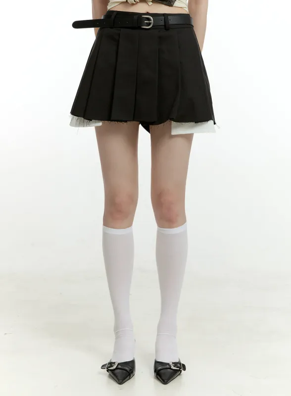 Belted Pleated Mini Skirt CL426 sold by Lewkin