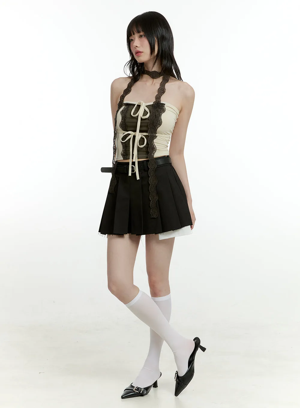 Belted Pleated Mini Skirt CL426 sold by Lewkin product image thumbnail 2