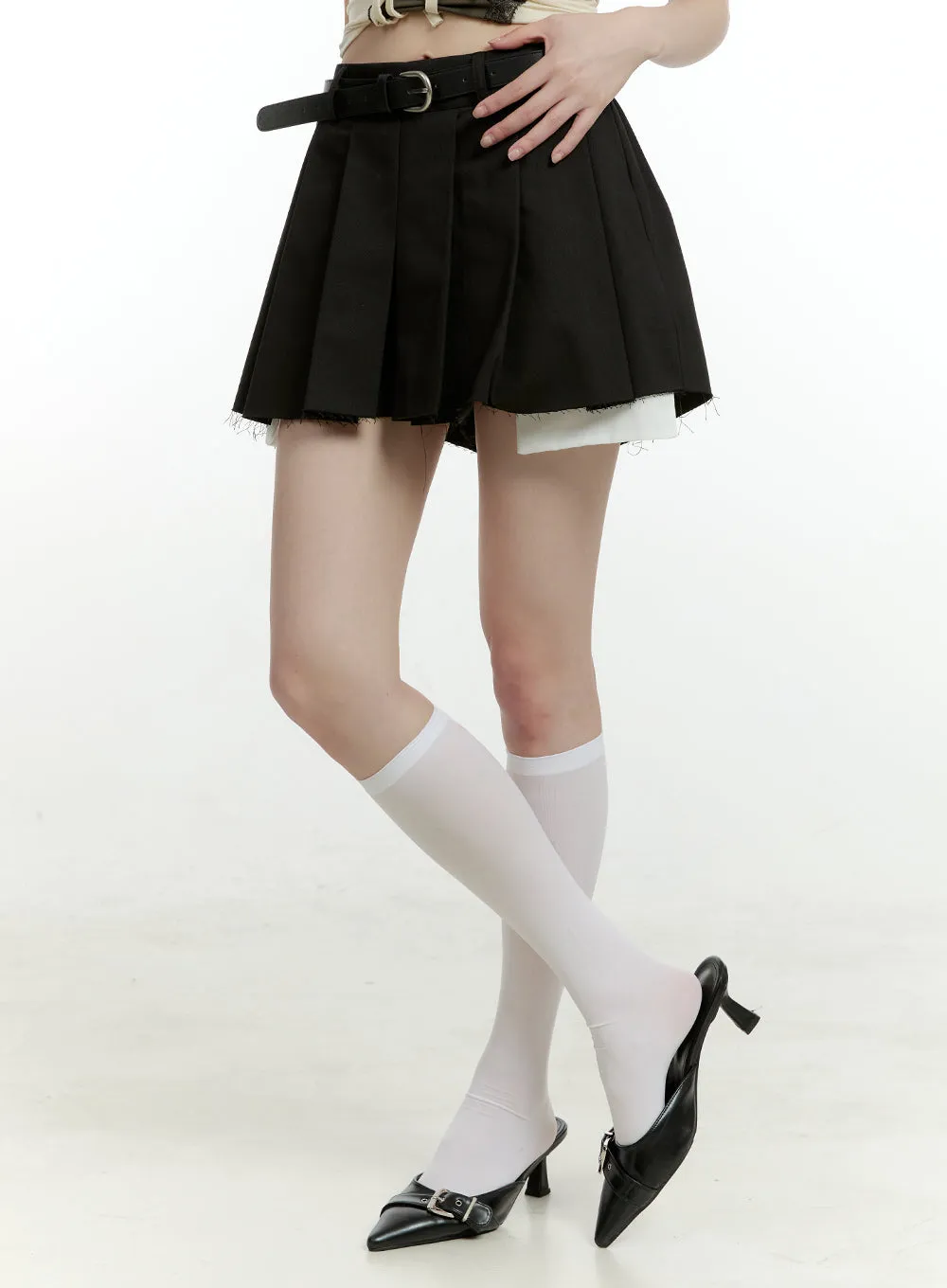Belted Pleated Mini Skirt CL426 sold by Lewkin product image thumbnail 4