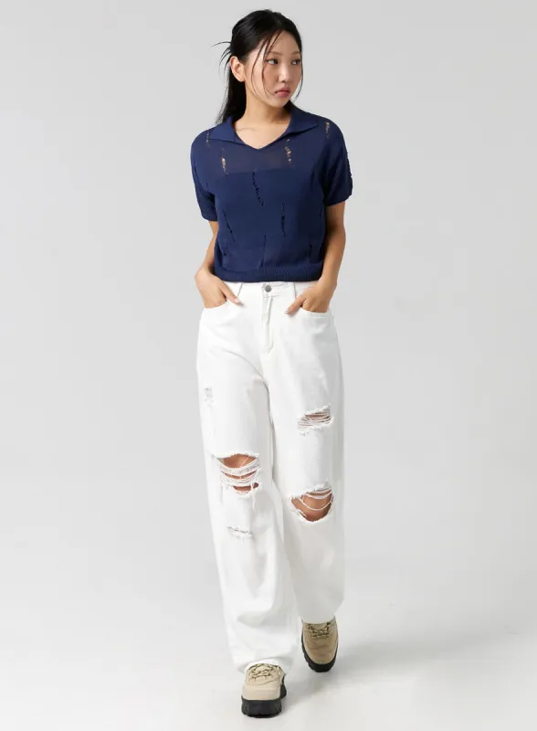 Ripped Wide Fit Cotton Pants CG310 sold by Lewkin