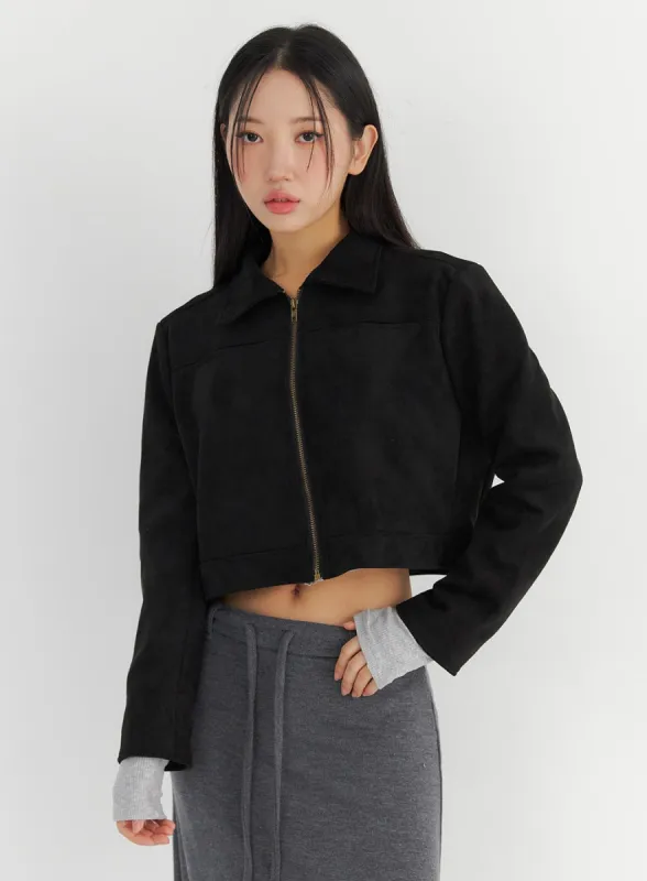 Faux Suede Bomber Jacket CO323 sold by Lewkin