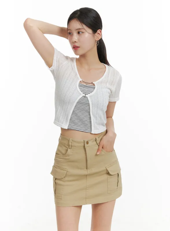 Chain Link Cropped Cardigan OA423 sold by Lewkin