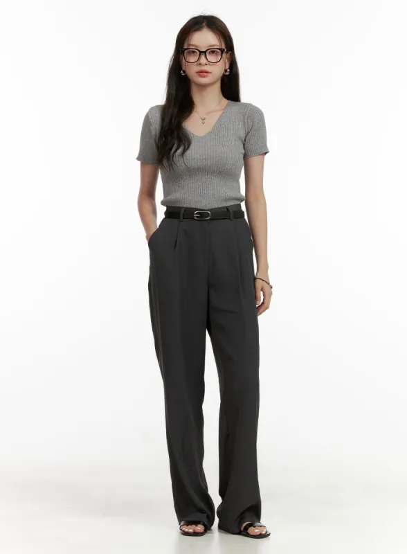 Pintuck Straight Trousers OU411 sold by Lewkin