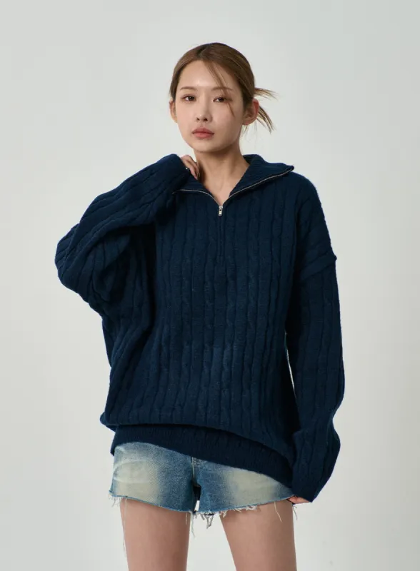 Twist Pattern Zip-Up Knit Unisex CD12 sold by Lewkin