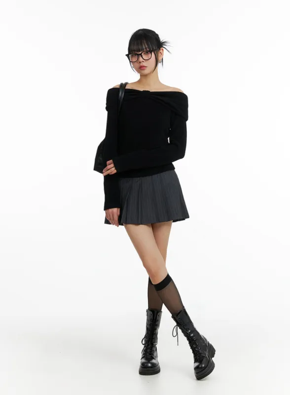 Striped Pleated Mini Skirt IF402 sold by Lewkin