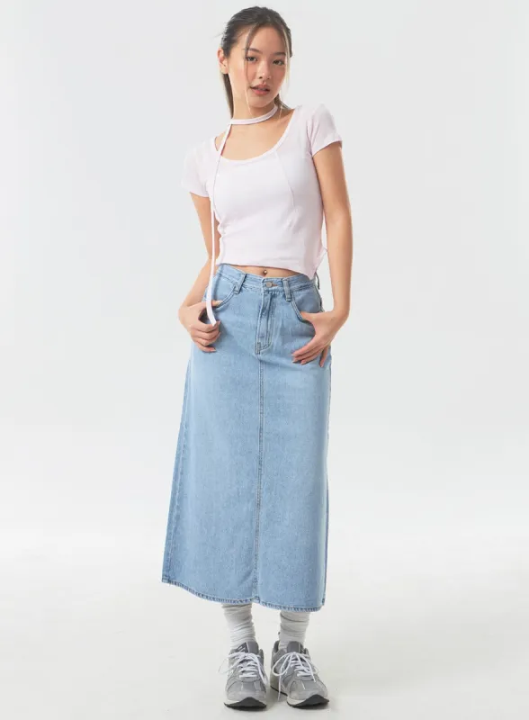 A-Line Denim Maxi Skirt CA303 sold by Lewkin
