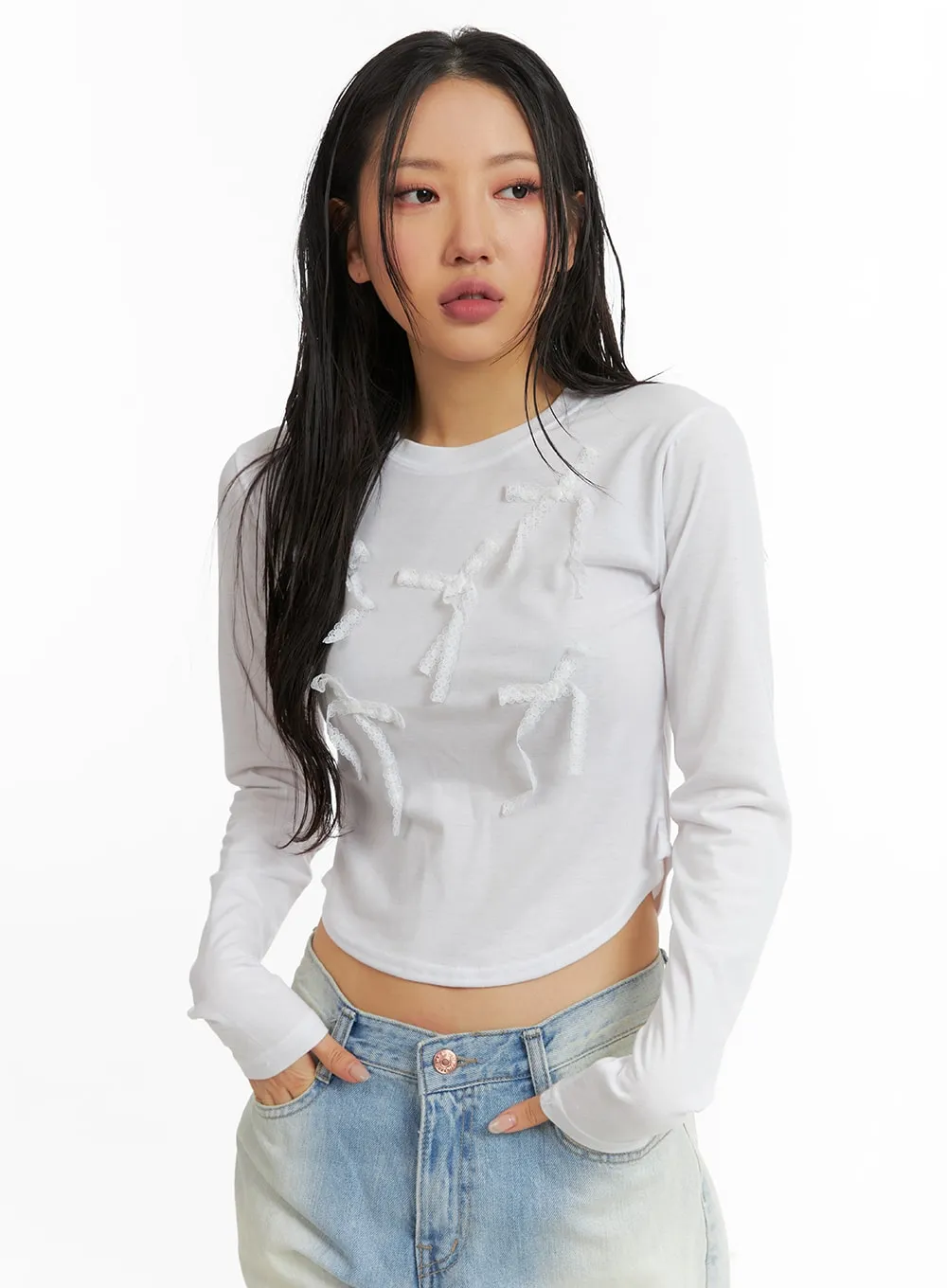 Solid Bowknot Long Sleeve Top CJ425 sold by Lewkin product image thumbnail 2