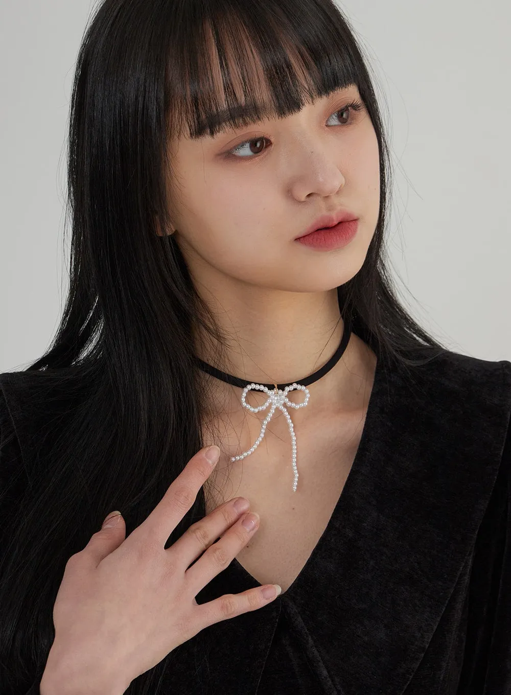 Pearl Beads Ribbon Choker BD28 sold by Lewkin