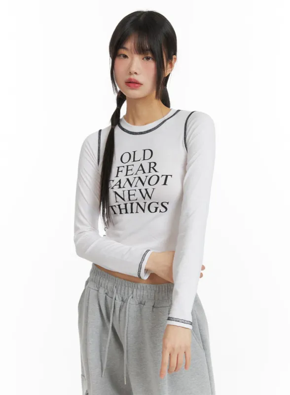 Stitched Crop Long Sleeve Top CF423 sold by Lewkin