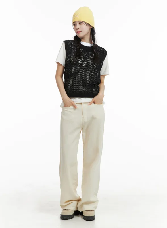 Basic Straight Leg Cotton Pants OM412 sold by Lewkin