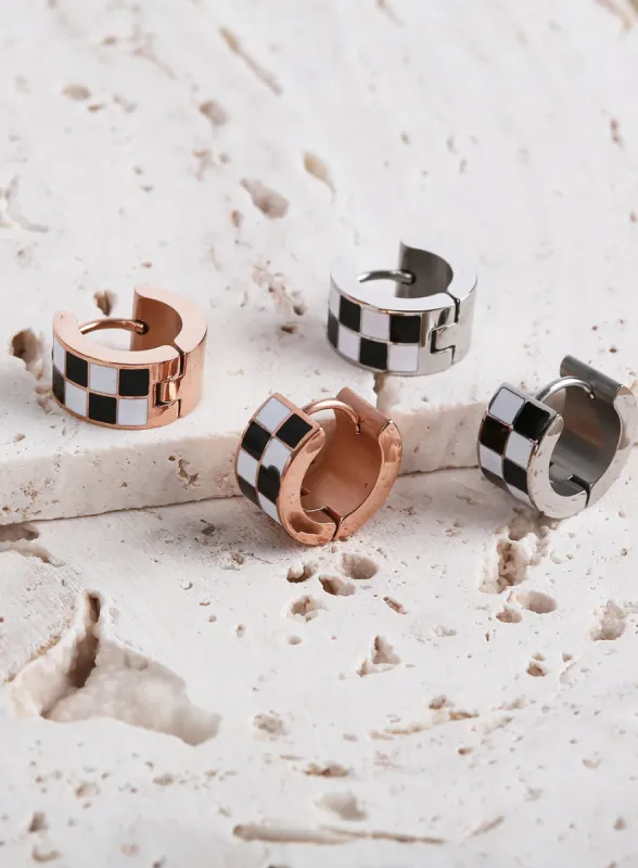 Black and White Check Earrings IL404 sold by Lewkin