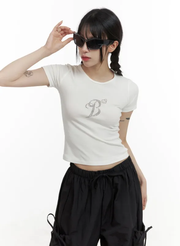 Beaded Slim Crop Top OA425 sold by Lewkin