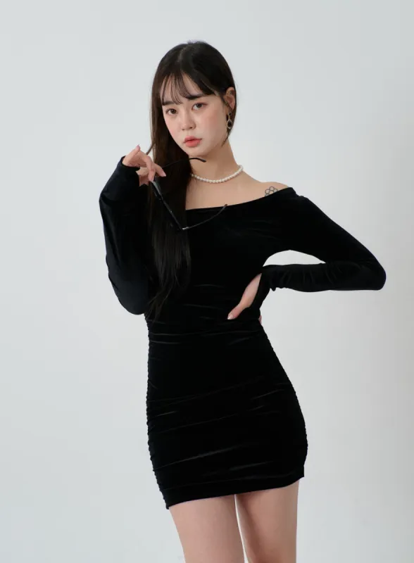 Velvet Strap Detail Off Shoulder Mini Dress ID30 sold by Lewkin
