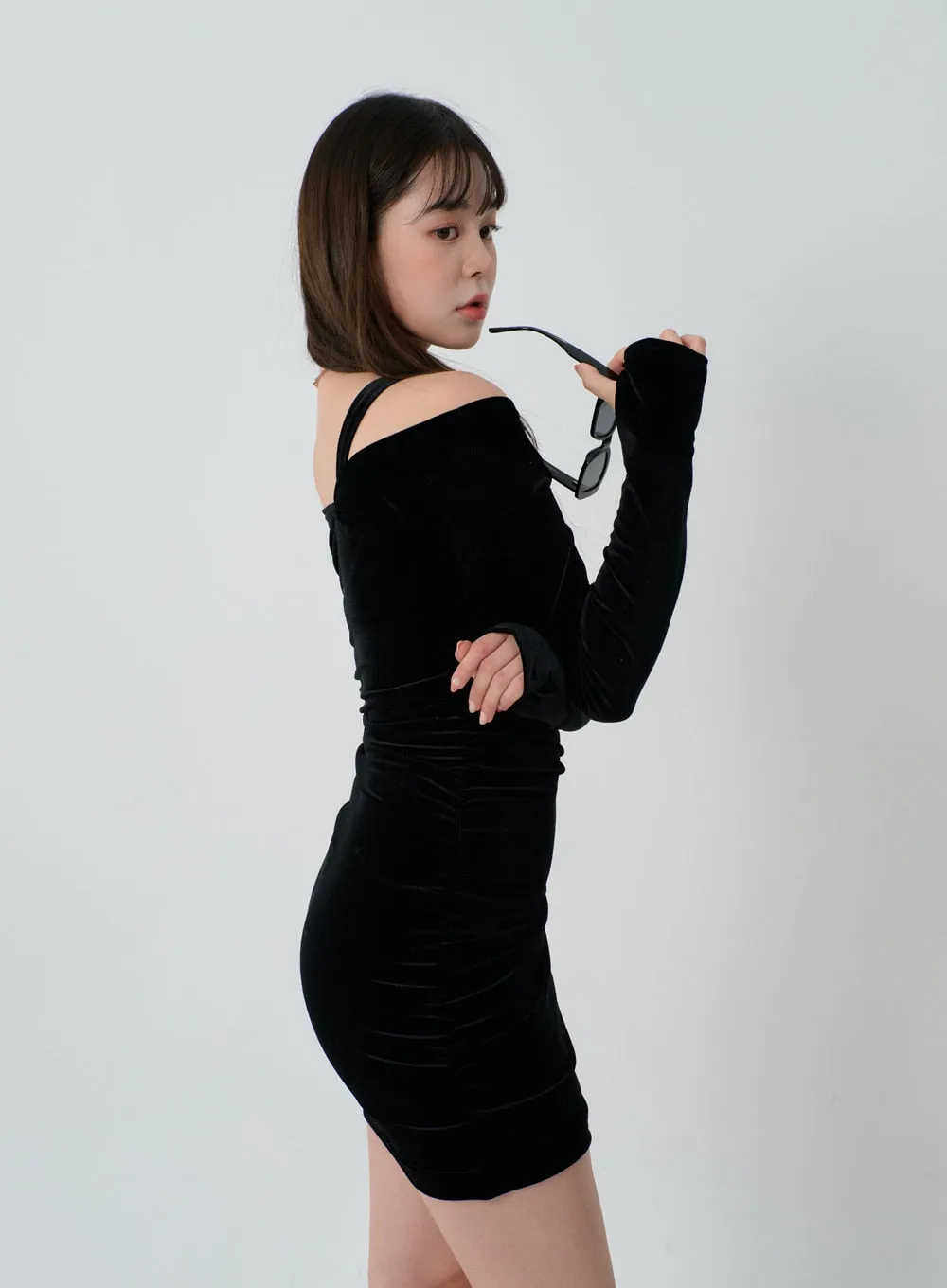 Velvet Strap Detail Off Shoulder Mini Dress ID30 sold by Lewkin product image thumbnail 2