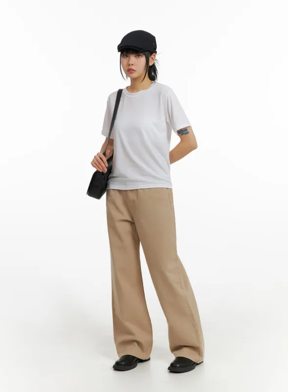 Solid Straight Leg Trousers IM414 sold by Lewkin