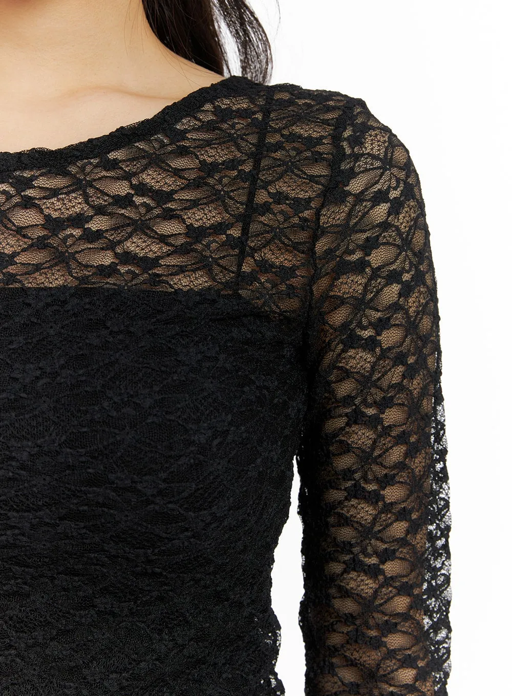 Round Neck Sheer Lace Top CM426 sold by Lewkin product image thumbnail 3