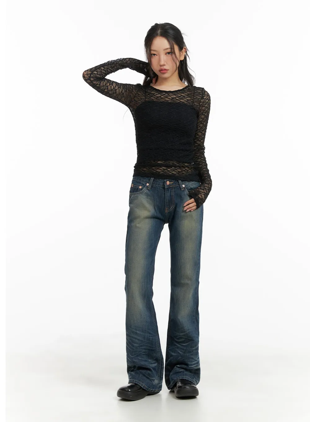 Round Neck Sheer Lace Top CM426 sold by Lewkin product image thumbnail 2