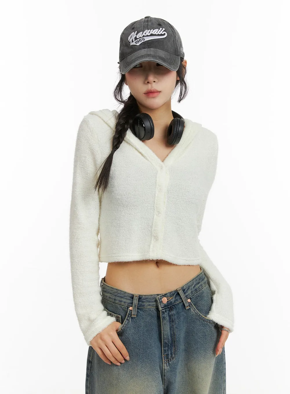 Crop Buttoned Hoodie Top CJ418 sold by Lewkin