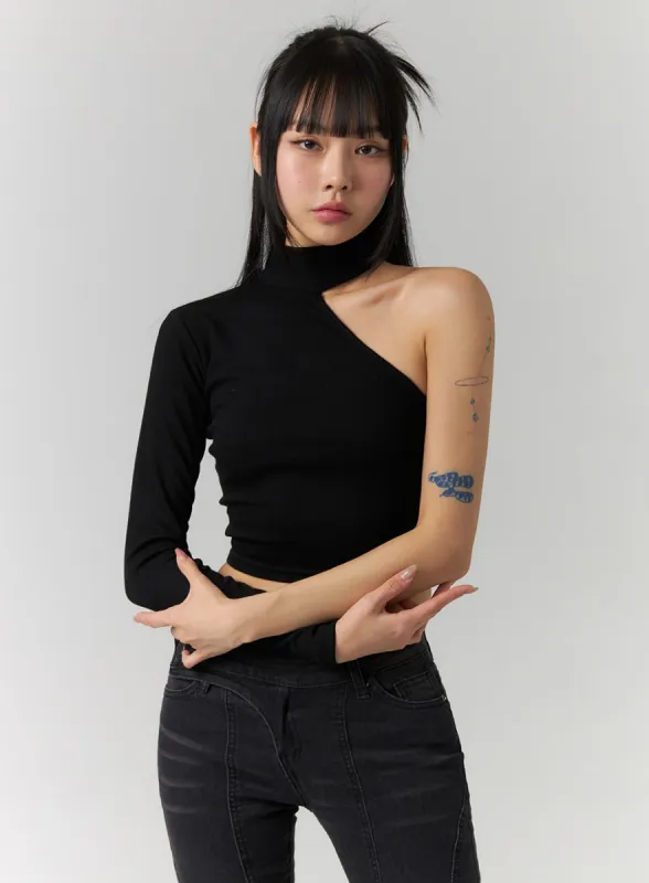 Asymmetric One Shoulder Crop Tee CD308 sold by Lewkin