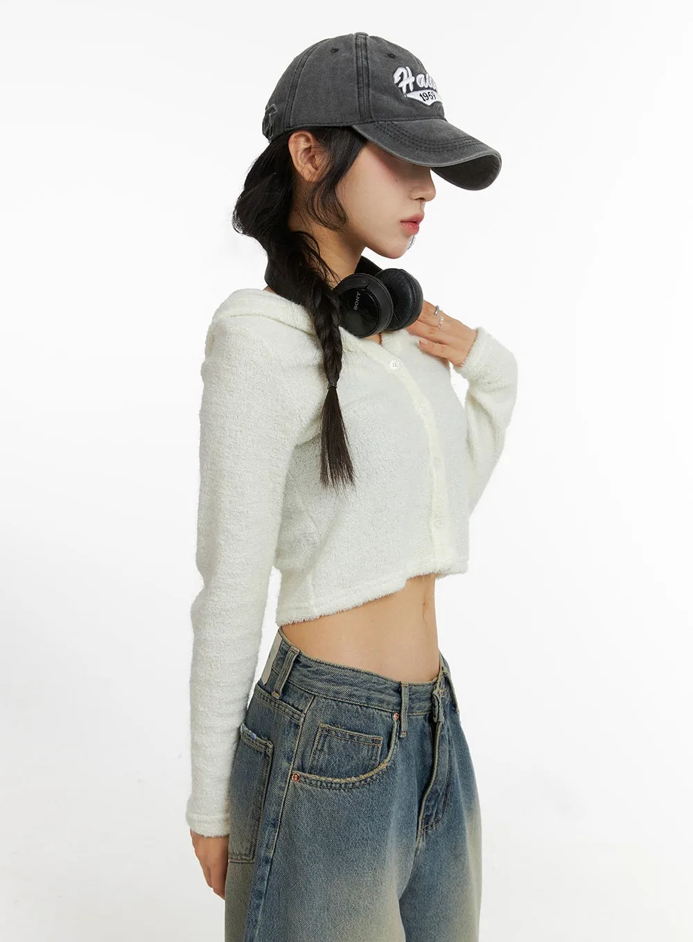 Crop Buttoned Hoodie Top CJ418 sold by Lewkin product image thumbnail 2