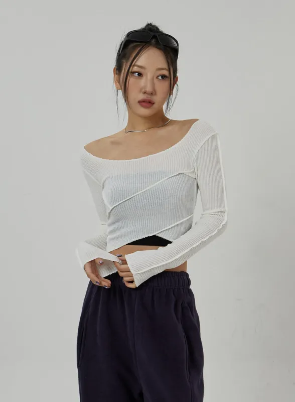 Off-Shoulder Mesh Cropped Top CD20 sold by Lewkin