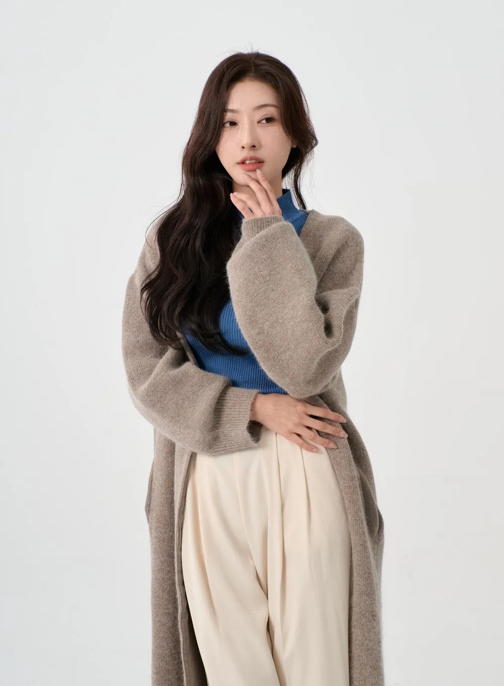 Angora V-Neck No Button Long Cardigan IO12 sold by Lewkin product image thumbnail 2