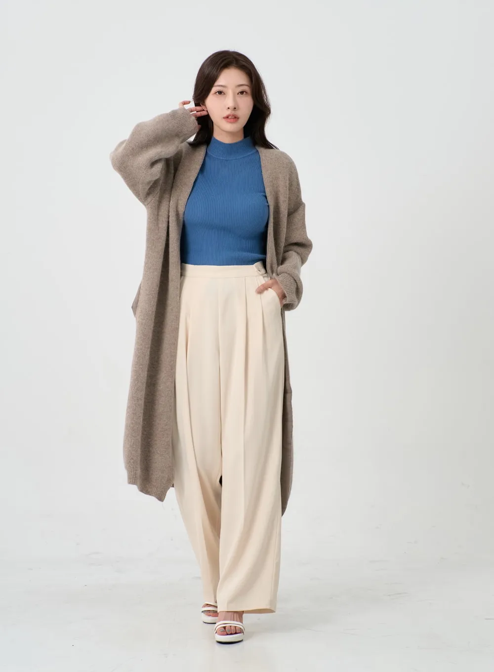 Angora V-Neck No Button Long Cardigan IO12 sold by Lewkin product image thumbnail 5